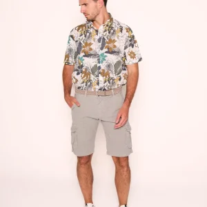 Bermuda uomo cargo rigato grigio con tasconi