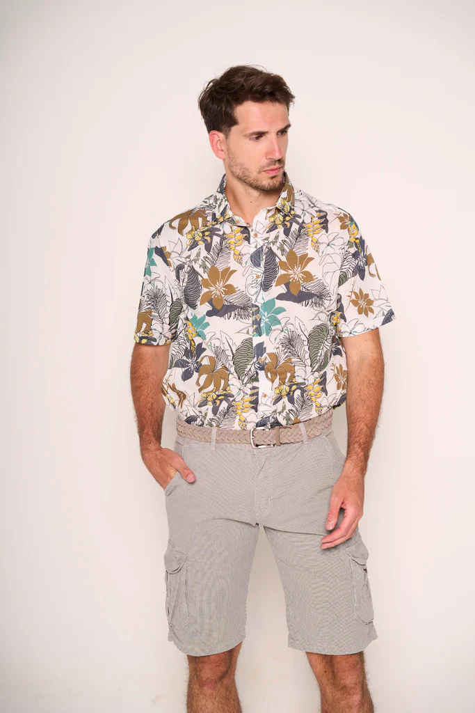 Bermuda uomo cargo rigato grigio con tasconi - immagine 5