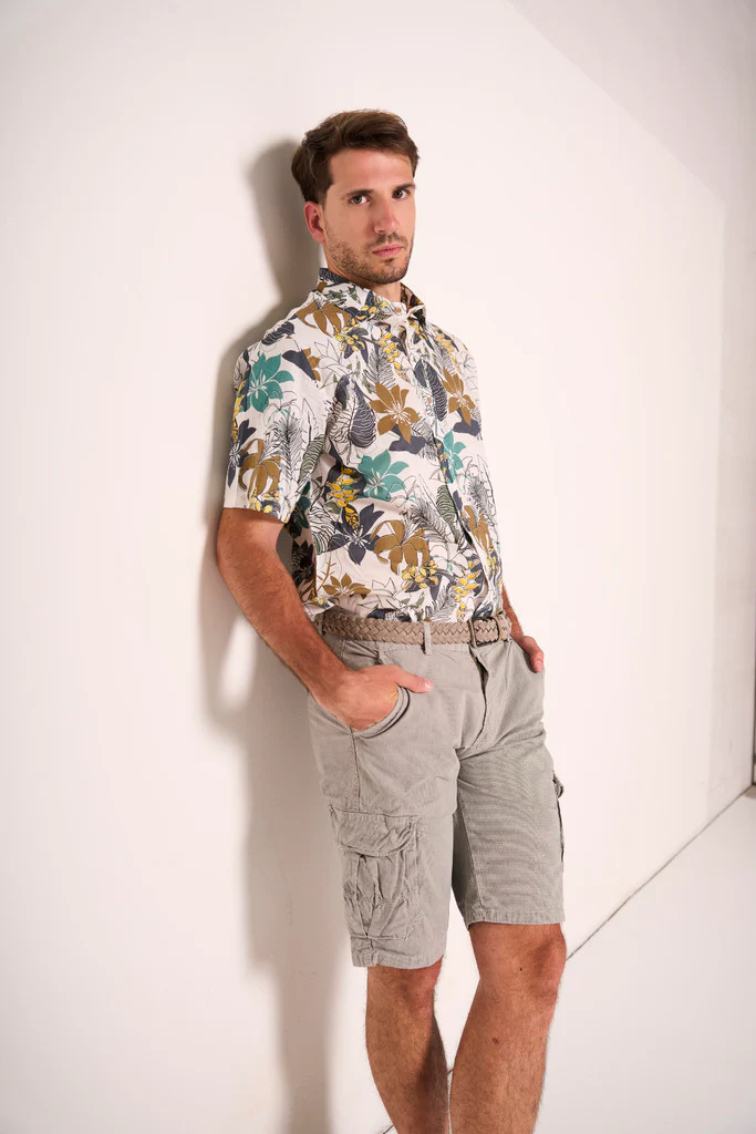 Bermuda uomo cargo rigato grigio con tasconi - immagine 3