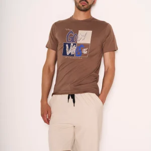 Pantaloncini beige con coulisse a contrasto e trama a righe sottili