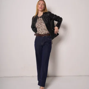 Pantaloni donna in denim a gamba dritta
