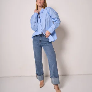 Jeans donna dritti con risvolto
