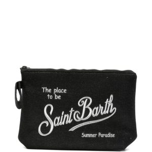POCHETTE IN LUREX NERA CON LOGO ARGENTO MC2 SAINT BARTH
