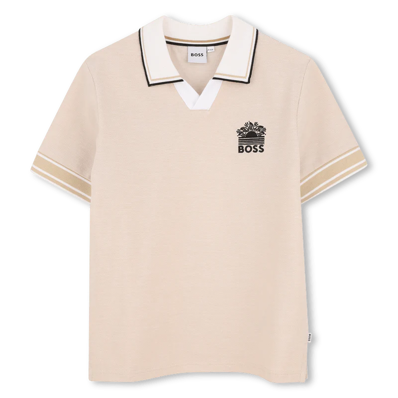 POLO BEIGE CON COLLETTO BIANCO LOGO IN RICAMO NERO BOSS