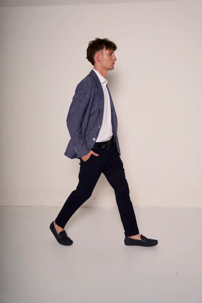 Mocassini uomo in camoscio blu Stile casual raffinato - immagine 4