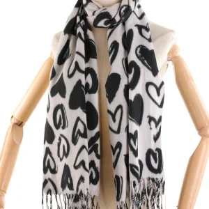 Sciarpa Donna – Fantasia Cuori, Modello Morbido con Frange