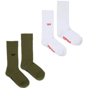 SET DI CALZINI BIANCO/VERDE CON LOGO DIESEL