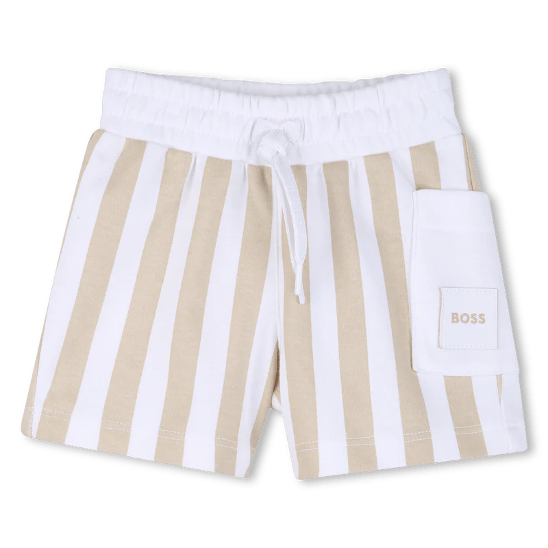 SET T-SHIRT + BERMUDA A RIGHE BIANCO E BEIGE BOSS - immagine 7