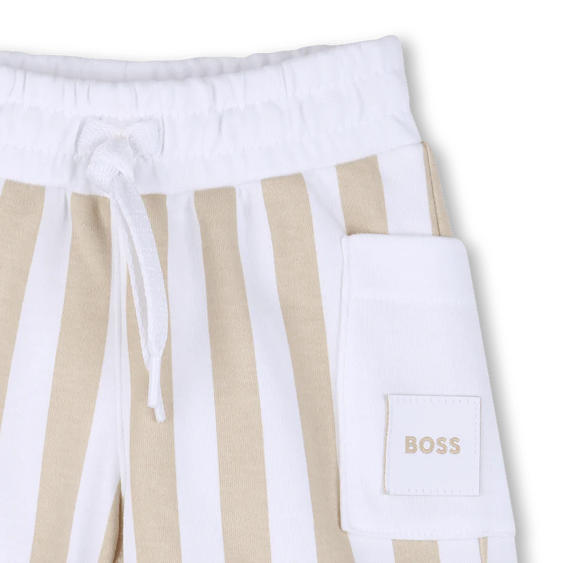 SET T-SHIRT + BERMUDA A RIGHE BIANCO E BEIGE BOSS - immagine 9