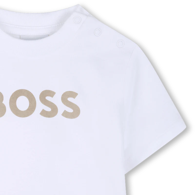 SET T-SHIRT + BERMUDA A RIGHE BIANCO E BEIGE BOSS - immagine 6