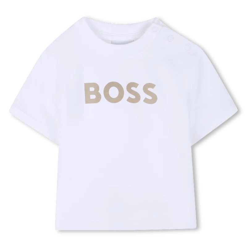 SET T-SHIRT + BERMUDA A RIGHE BIANCO E BEIGE BOSS - immagine 4