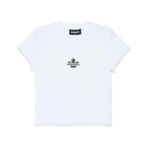 T-SHIRT A COSTINE BIANCA CON LOGO NERO