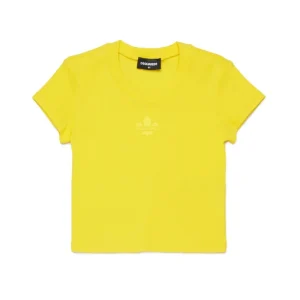 T-SHIRT A COSTINE GIALLA CON LOGO DSQUARED2
