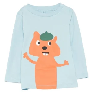 T-SHIRT AZZURRA MANICA LUNGA CON SCOIATTOLO STELLA MCCARTNEY