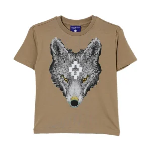 T-SHIRT BEIGE CON STAMPA LUPO MARCELO BURLON