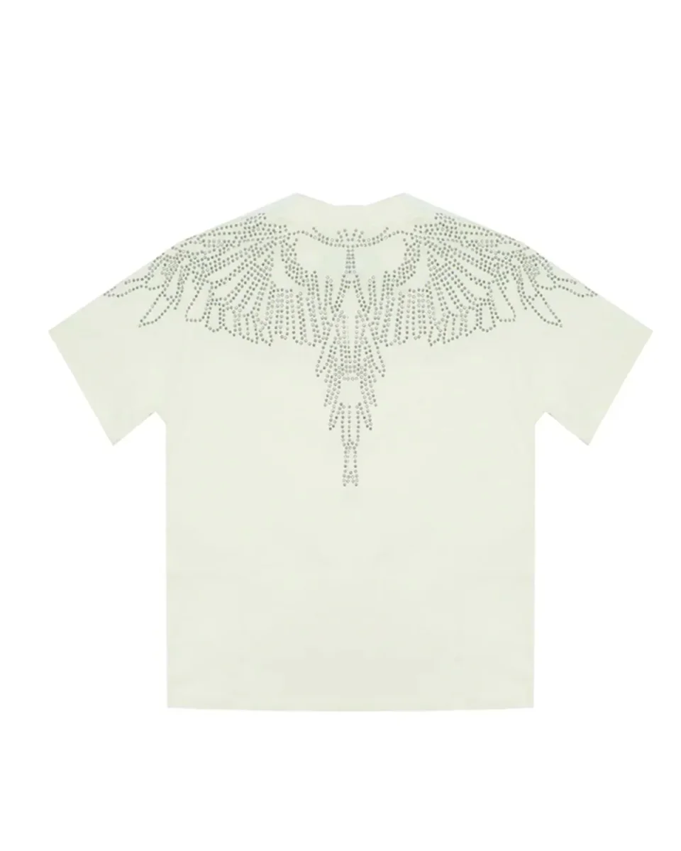 T-SHIRT BIANCA CON ALI IN STRASS ARGENTO MARCELO BURLON - immagine 3