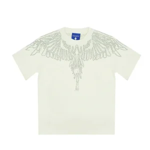 T-SHIRT BIANCA CON ALI IN STRASS ARGENTO MARCELO BURLON