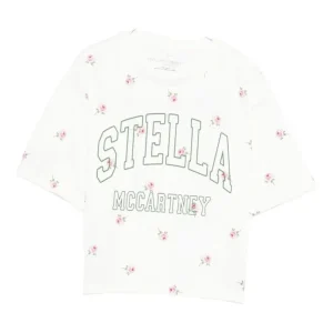 T-SHIRT BIANCA CON FIORI LOGO VERDE STELLA MCCARTNEY