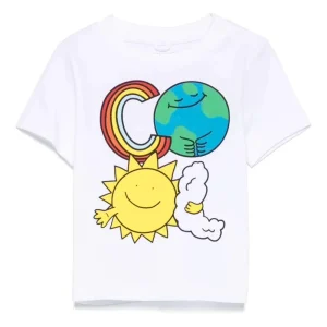 T-SHIRT BIANCA CON GRAFICA MONDO STELLA MCCARTNEY