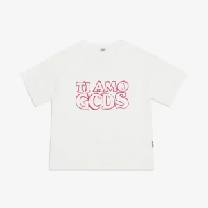 T-SHIRT BIANCA CON LOGO BRILLANTINATO GCDS