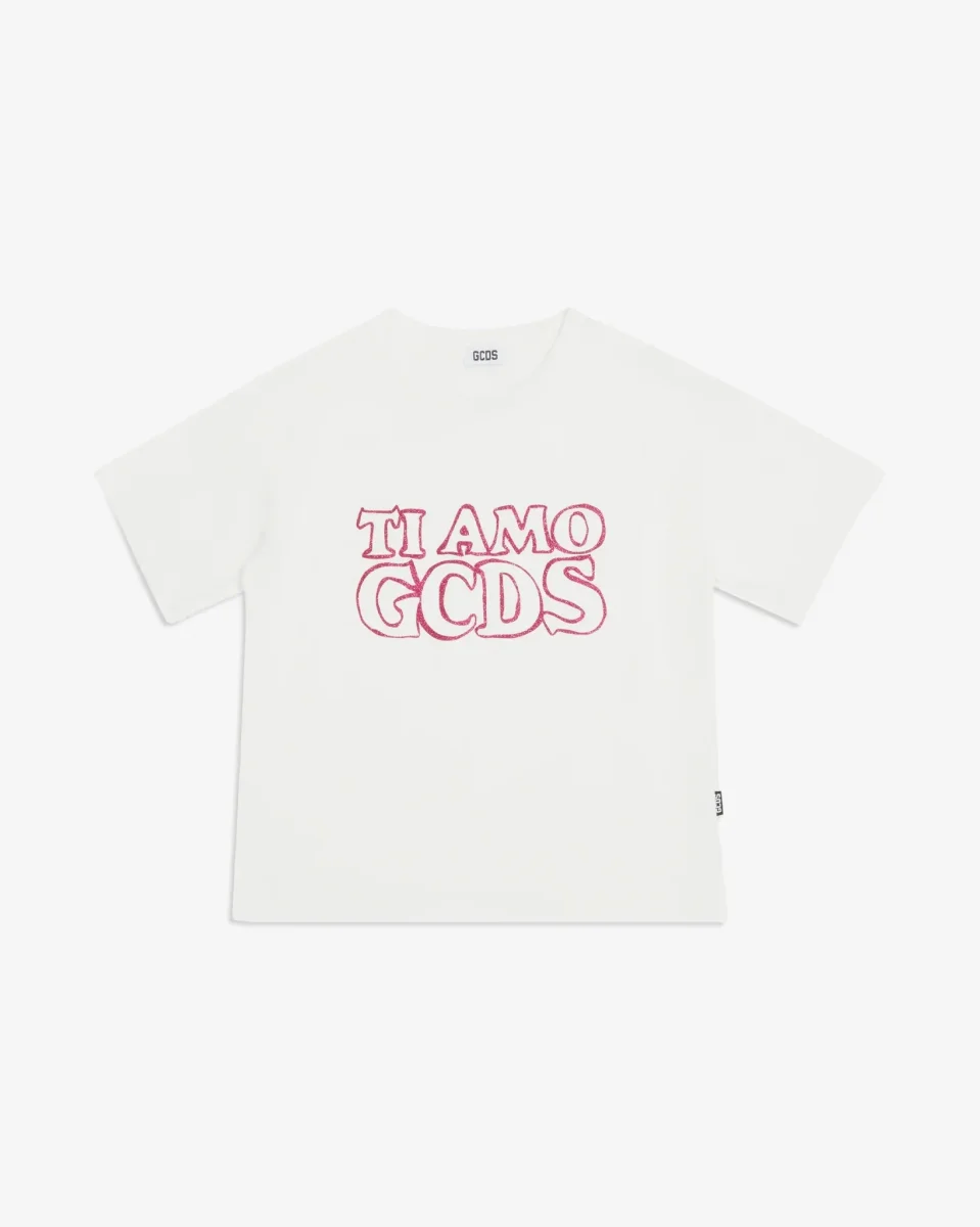 T-SHIRT BIANCA CON LOGO BRILLANTINATO GCDS - immagine 2