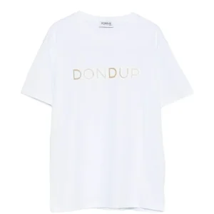 T-SHIRT BIANCA CON LOGO GOMMATO BEIGE  DONDUP
