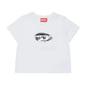 T-SHIRT BIANCA CON LOGO IN PAILLETTES DIESEL