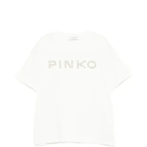 T-SHIRT BIANCA CON LOGO ORO PINKO