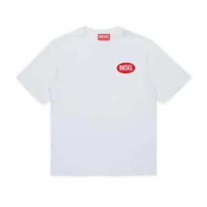 T-SHIRT BIANCA CON LOGO ROSSO OVALE DIESEL