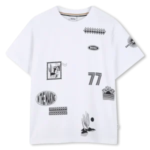 T-SHIRT BIANCA CON STAMPE E LOGO BOSS