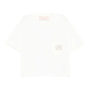 T-SHIRT BIANCA CON TASCA E LOGO IN ORO ELISABETTA FRANCHI