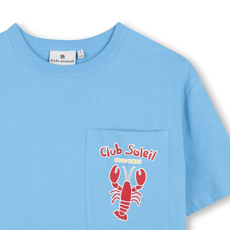 T-SHIRT BLU CIELO CON FANTASIA ARAGOSTA ROSSA KIDS AROUND - immagine 4