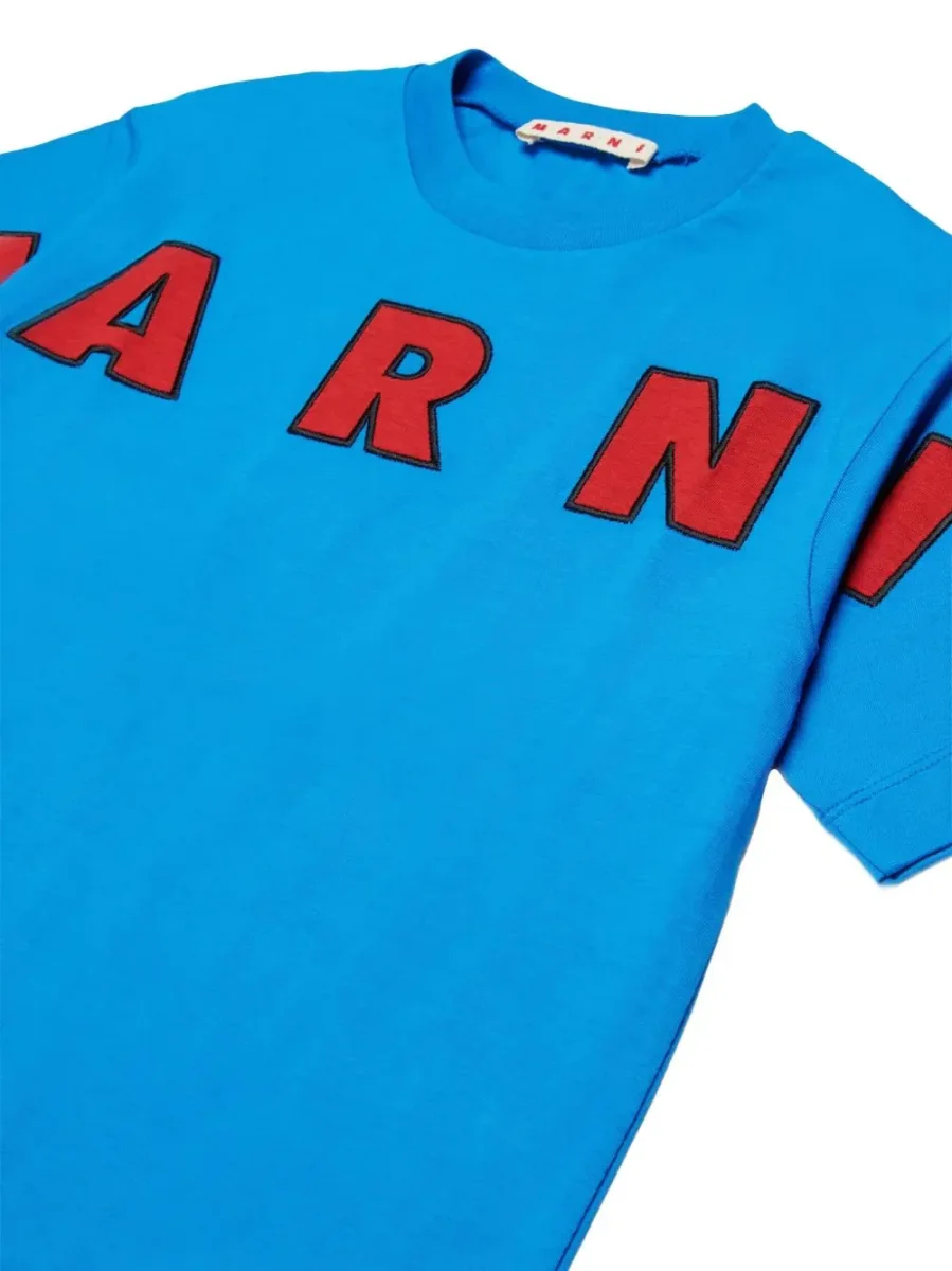 T-SHIRT BLU CON LOGO ROSSO MARNI - immagine 4