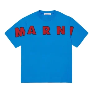 T-SHIRT BLU CON LOGO ROSSO MARNI