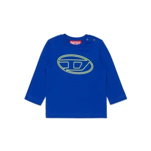 T-SHIRT BLU MANICA LUNGA CON LOGO GIALLO DIESEL