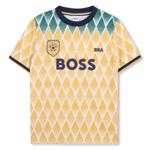 T-SHIRT CALCISTICA DEL "BRA" GIALLA E VERDE CON LOGO BLU BOSS