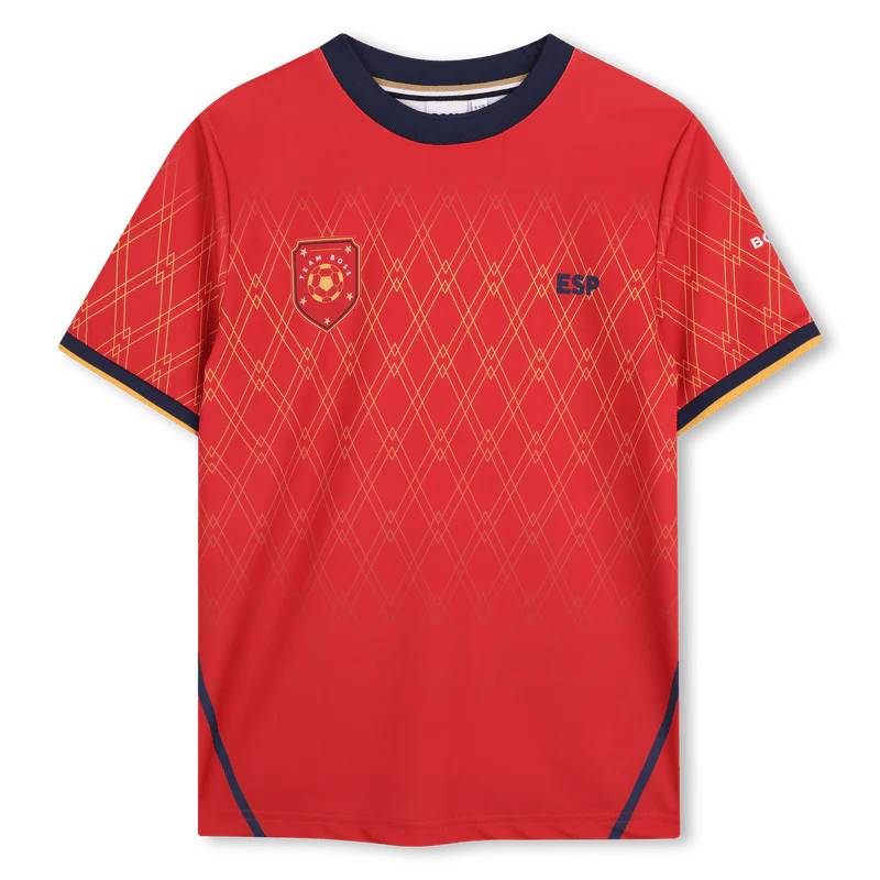 T-SHIRT CALCISTICA DELL' "ESP" ROSSA-GIALLA E BLU CON LOGO BOSS
