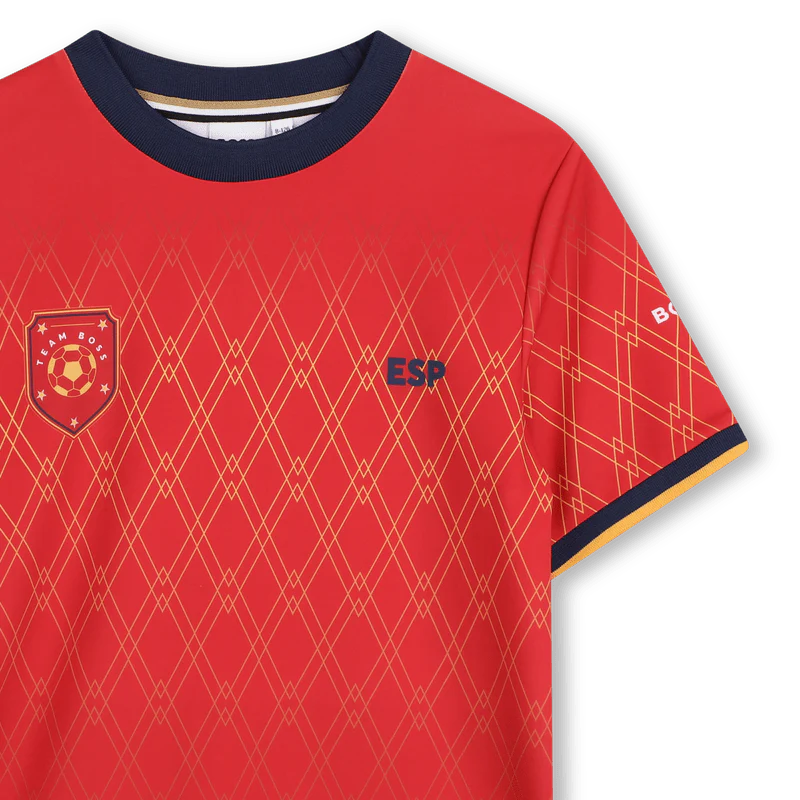T-SHIRT CALCISTICA DELL' "ESP" ROSSA-GIALLA E BLU CON LOGO BOSS - immagine 4