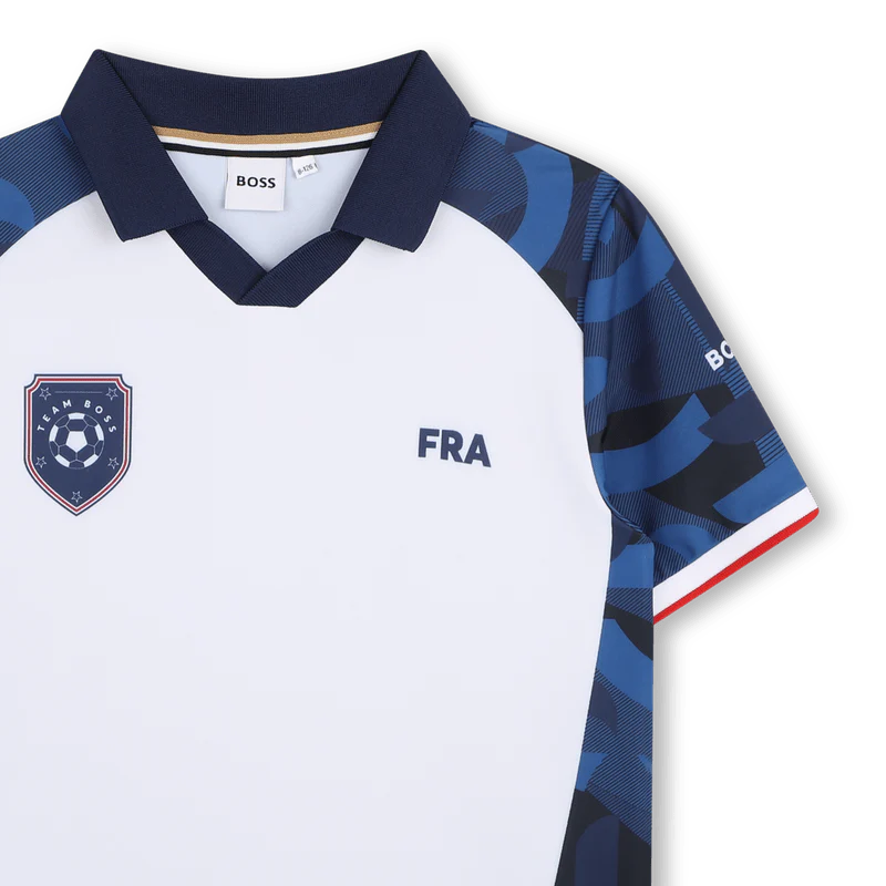 T-SHIRT CALCISTICA DELLA "FRA" BIANCA E BLU CON LOGO BOSS - immagine 4