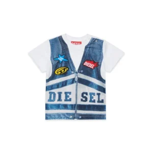 T-SHIRT CON STAMPA EFFETTO GILET DENIM DIESEL