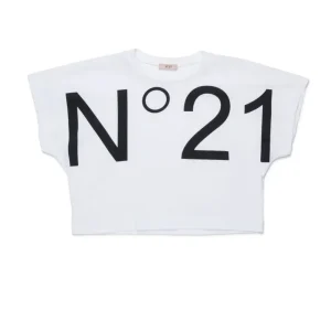 T-SHIRT CROPPED BIANCA CON LOGO NERO N21