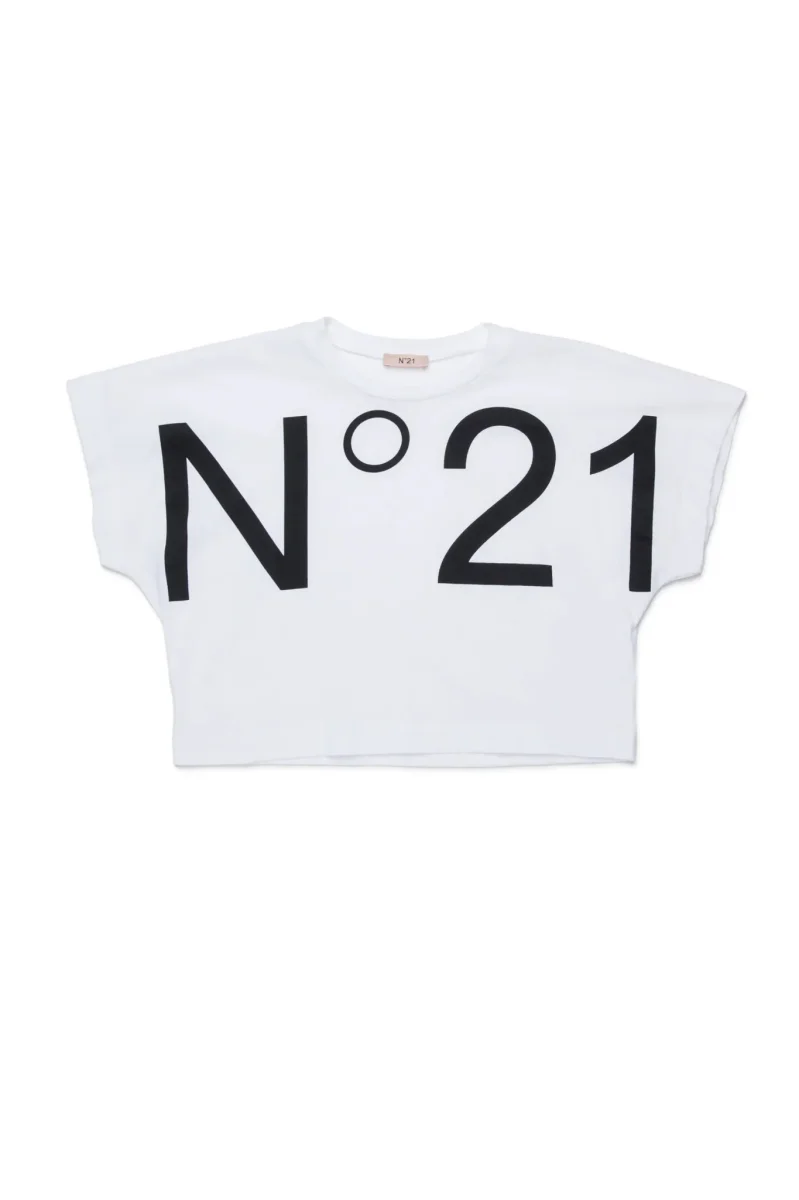 T-SHIRT CROPPED BIANCA CON LOGO NERO N21