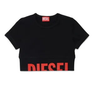 T-SHIRT CROPPED NERA CON LOGO DIESEL ROSSO