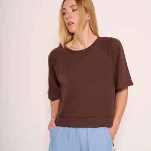 T-shirt boxy marrone in cotone con taglio sartoriale