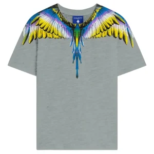 T-SHIRT GRIGIA CON ALI MULTICOLOR MARCELO BURLON