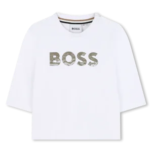 T-SHIRT MANICA LUNGA BIANCA CON LOGO VERDE HUGO BOSS