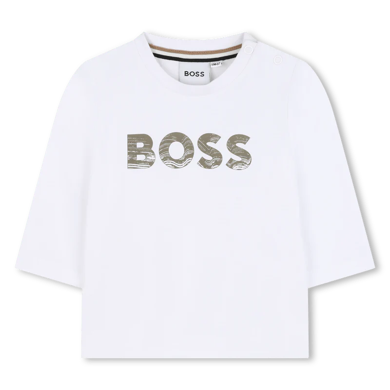 T-SHIRT MANICA LUNGA BIANCA CON LOGO VERDE HUGO BOSS