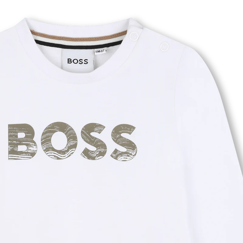 T-SHIRT MANICA LUNGA BIANCA CON LOGO VERDE HUGO BOSS - immagine 4