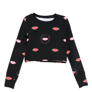 T-SHIRT MANICA LUNGA NERA CON STAMPA LABBRA STELLA MCCARTNEY