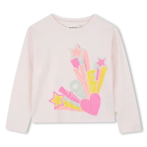 T-SHIRT MANICA LUNGA ROSA CON LOGO IN STRASS BILLIEBLUSH